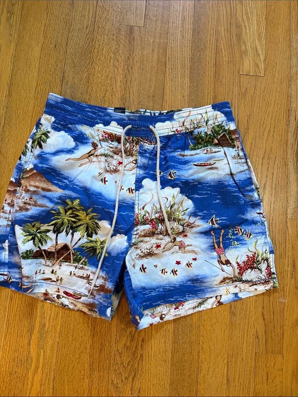 VTG Polo Ralph Lauren Shorts Mens Blue Hawaiian Beach Print Boardshort Swim